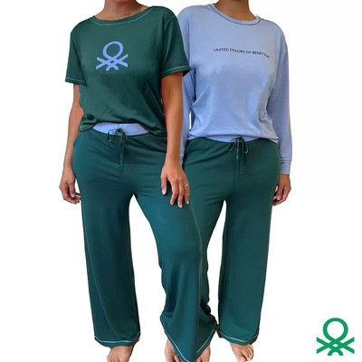 United Colors of Benetton Ladies 3 Piece Pyjama Set In 3Colours & In 4 Sizes New