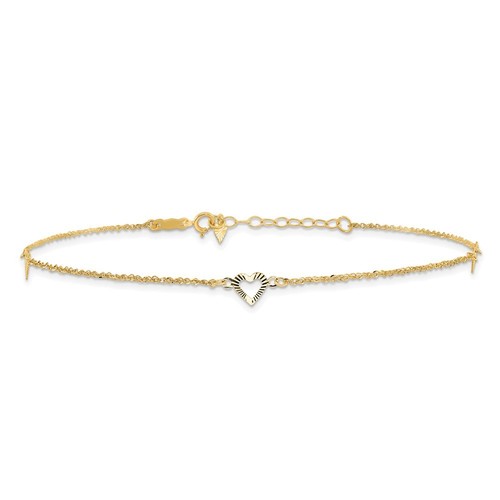 14k Yellow Gold Diamond-cut Hearts Anklet 9" w/1in ext. 0.91gm for Women - Picture 3 of 7