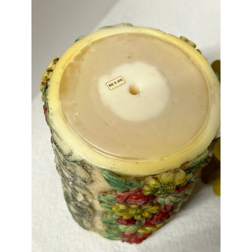 Vintage Sculpted Carved Candle with Metal Stand Mid Century Colorful Floral RARE - Picture 4 of 10