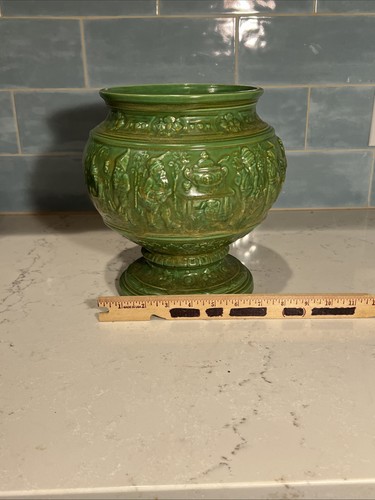 Vintage Green Planter German Grimm’s Fairy Tales Gnomes 9” Tall Weighs 5lb - Picture 8 of 12