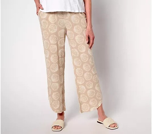 Denim & Co. Beach Printed Knit Gaze Ankle Pant Stone Khaki, XX-Small A685149