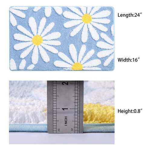 Blue Bathroom Rugs Cute Daisy Bath Mat White and Yellow Flower Decor Rug Non ... - Picture 6 of 6