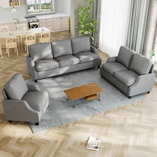 Modern 3-Piece Sofa Set w/ Sectional Couch & Loveseat Gray Polyester