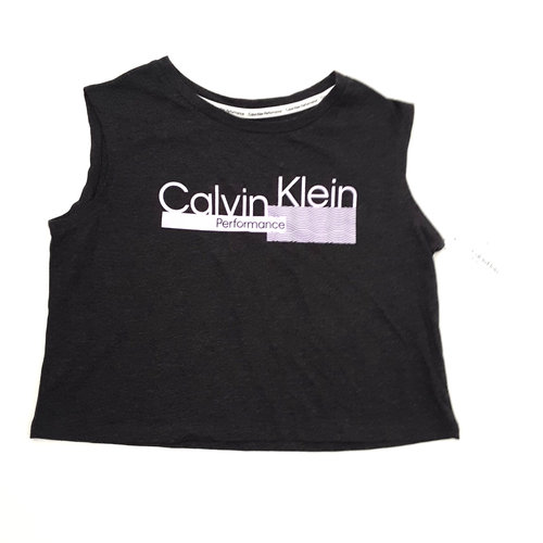 Calvin Klein Performance Girls Size L (12/14) Muscle Crop Logo T-Shirt Gray Tee - Picture 2 of 9