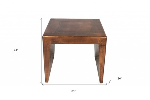 24" Kupfer Holz und Metall Quadratischer Beistelltisch - Bild 5 von 5
