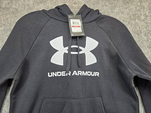 Under Armour Hoodie Womens XS Black UA Rival Fleece Big Logo Pullover Sweatshirt - Picture 3 of 16