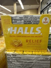 Halls Honey Lemon Cough Drops - with Menthol - 180 Drops (20 sticks of 9 drops)