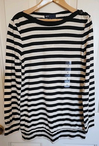 NWT Gap Kids Girl's Black and Cream Stripe Tunic Shirt M 8 - Picture 1 of 3
