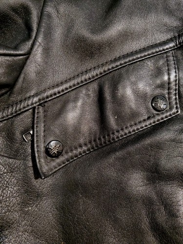 Vintage Yamaha Leather Jacket Black Padded Racer Motorcycle Biker Size 42/Mens M - Picture 12 of 19