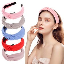 5-Pack Knotted Headbands for Women Wide Non-Slip Top Knot Dusty Pink Gray