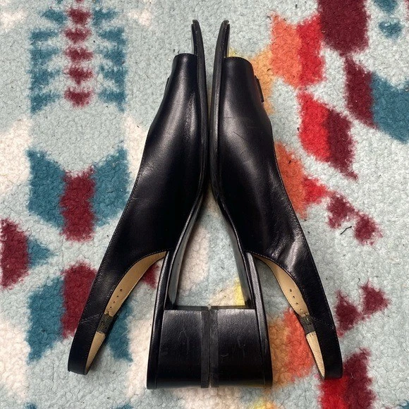 Salvatore Ferragamo cuero negro honda puntera abierta mulas tacón bajo 9AA Foto 3 de 4