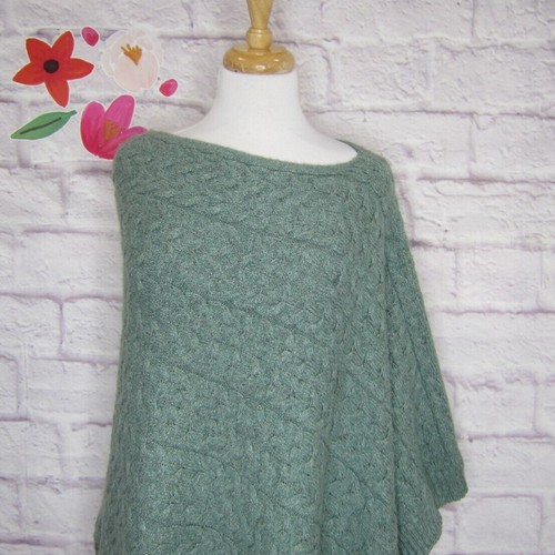 J. JILL Poncho Soft & Cozy Cable Knit Asymmetrical Juniper Green One Size - Picture 2 of 7