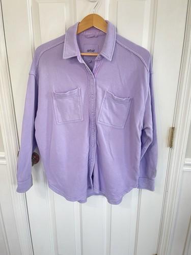 Aerie XXS Lilac Shacket Shirt Lumberjane Distressed Boho Oversized Layer