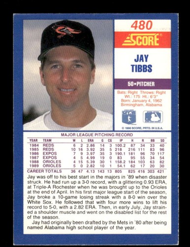 1990 Score 480 Jay Tibbs autografo firmato MZ BXCP59 - Foto 2 di 2