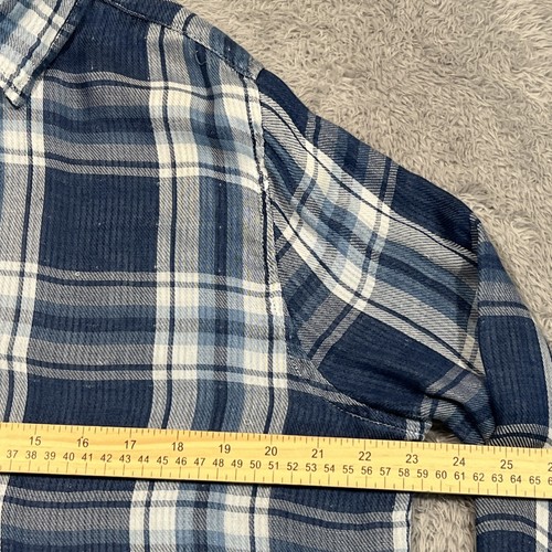 Camisa de franela Thread & Supply para mujer L azul a cuadros manga larga dobladillo crudo - Imagen 9 de 14