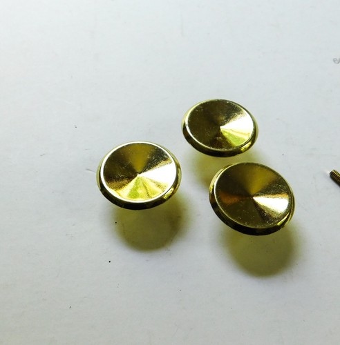 3 Vintage Bright Brass Plated Round Drawer Knobs Pulls 1-1/2" Taiwan  Lot - Picture 3 of 3