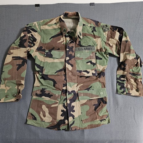 US Military BDU Woodland Camo Coat Shirt Small Regular Sergeant 4th Infatry