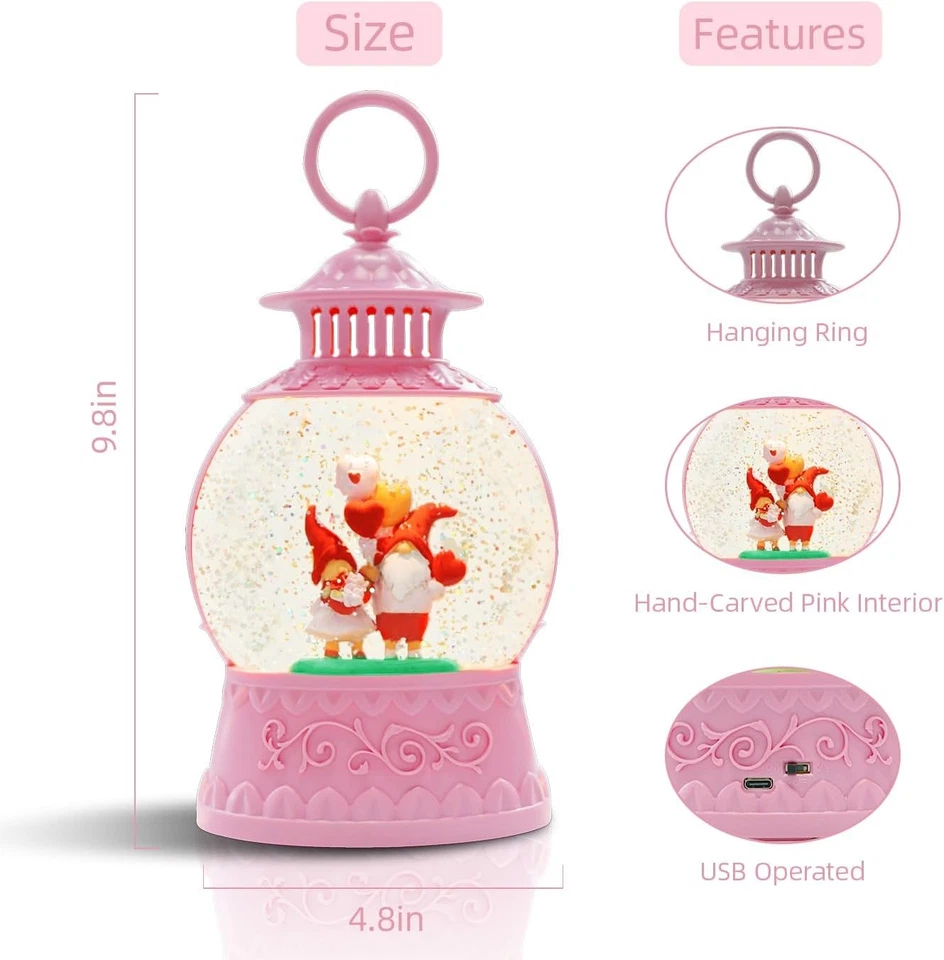 Gnomos de San Valentín Globo de Nieve Decoración Musical,Pareja de San Valentín Gnomos Foto 2 de 4