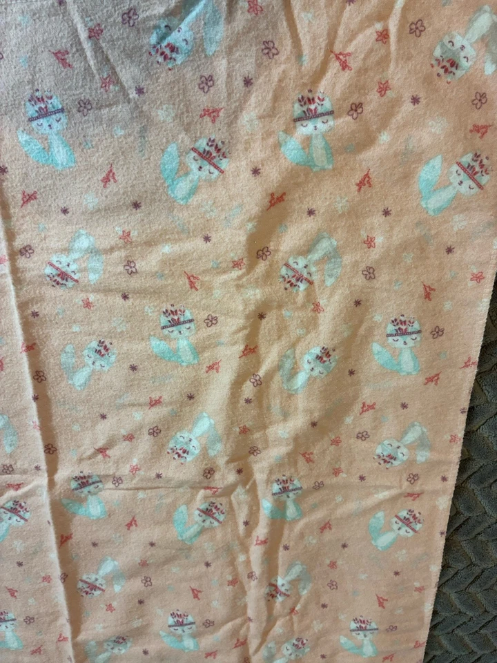 Trend Lab Cat Fox Peach Pink Baby Blanket 100% Cotton Receiving Throw - Image 3 of 4