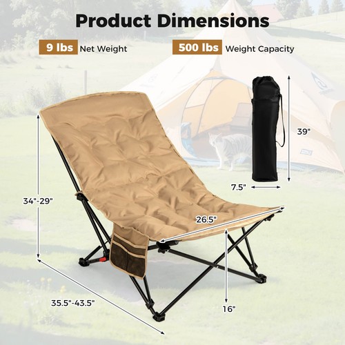 Silla de Camping Plegable Portátil con Soporte de 500 Libras Bolsillo Lateral y Bolsa de Transporte - Imagen 2 de 10