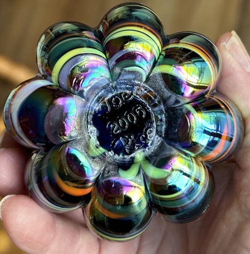 Signed 2005 Joe Rice Multicolor Iridescent Sea Urchin Art Glass Paperweight - Picture 3 of 3