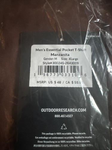 Camiseta Outdoor Research O Essential Bolsillo Hombre Manzanita Talla XL NUEVA con ETIQUETAS - Imagen 4 de 5