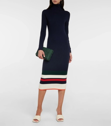 Polo Ralph Lauren maglione abito donna L blu lana merino manica lunga bodycon - Foto 4 di 8
