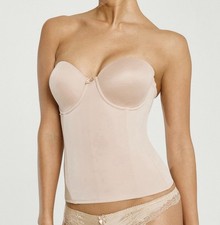 NWT Va Bien 1503 Ultra Lift Hourglass Bustier with Garters Nude 36DDD