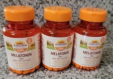 3 Sundown Natural Melatonin 5 mg, Drug-Free Sleep Aid, 90 Coated Tablet Exp 7/27