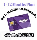 Ultra Mobile sim card with 4 Gb 1 To 12 Months Plan Included