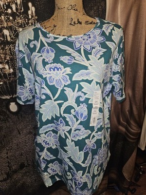 CROFT & BARROW, WOMEN'S NEW BLUE/TEAL COTTON SHORT SLEEVED FLORAL TEE SIZE 0X