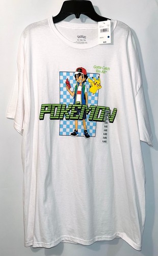 Pokemon Mens TShirt Xl White Ash Pikachu Gotta Catch Em All - Picture 1 of 4