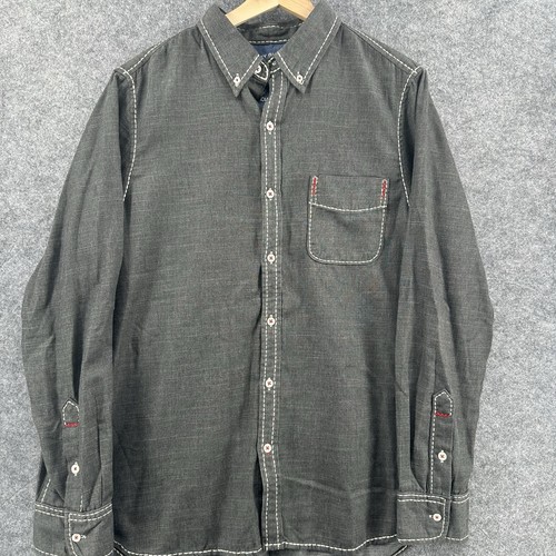 True Religion Shirt Mens Large Gray Long Sleeve Button Down Red Stitching - Bild 2 von 14