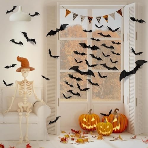 100 Stck. 3D Halloween Fledermaus Wandaufkleber - Gruselige PVC Dekor für Innen/Außen - Bild 7 von 8
