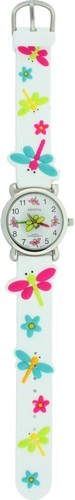 NEW GENEVA 3D WHITE MULTI COLOR RUBBER STRAP/BAND DRAGONFLY GIRL'S WATCH