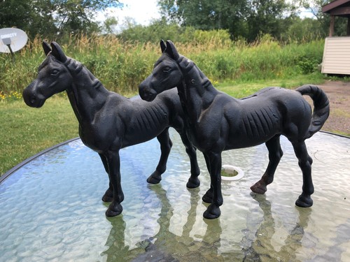Estate Pair Large Cast Iron Horse Banks Doorstops- Beautiful Equestrian - Imagen 6 de 12