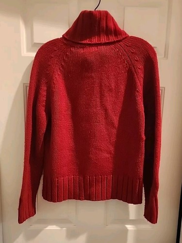 Carol Rose Knit Red Cardigan Sweater Women  Size M Cowell Neck - Picture 2 of 9