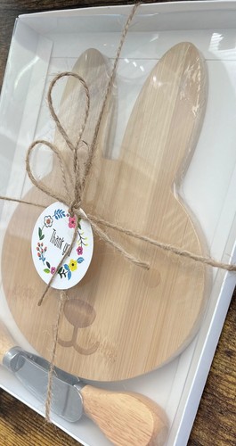 Bunny Rabbit Cute Charcuterie Wood Serving Board Set With Spreader and Fork - Picture 3 of 6