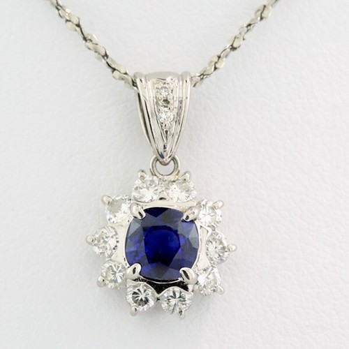 Saphir-Brillant-Anhänger an Kette Platin mit Edelstein-Gutachten Antwerpen