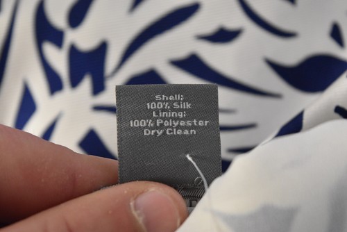 NEW Ann Taylor Womens Top Size 12 Navy Blue White Printed Halter Shirt Silk - Picture 6 of 6