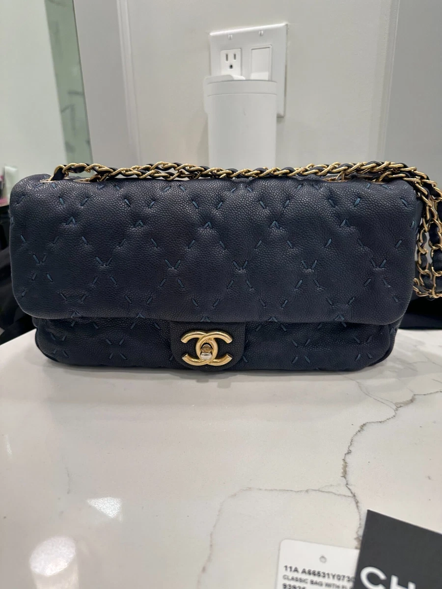 Chanel Dark Blue Distressed Shoulder Bag - Vintage Lux