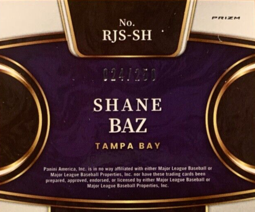 SHANE BAZ Rookie Jumbo Swatch /250 Prizm | 2022 Panini Select RAYS ROOKIE - Picture 3 of 3