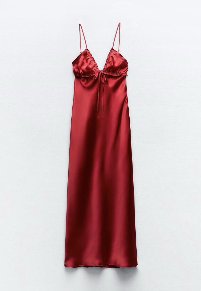 zara red frill dress VESTIDO MANGA KIMONO ZARA NEW Red Ruffled Satin