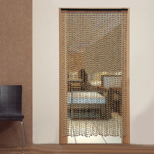 Boho Tenda con Perline in Legno Naturale e Bambù per Porta Divisorio Camera 74,8 Pollici - Foto 3 di 15