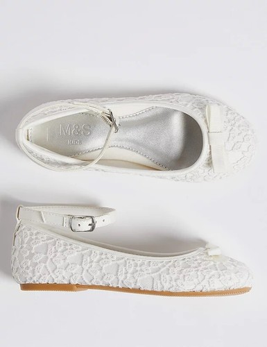 M&S Kids Gills Ballet Pumps Bridesmaid Ivory Lace - New Size 11 - Picture 1 of 5