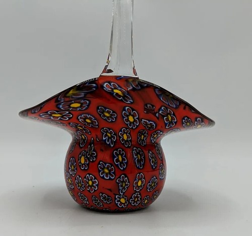 Cesta de cristal bohemia vintage rubí rojo arándano floral estilo Murano - Imagen 2 de 12