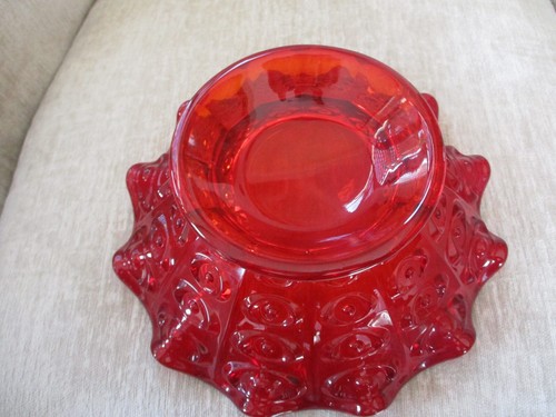 MCM Viking BULLSEYE Yesteryear Ruby Red Mid Century Art Glass 10 in Ruffled BOWL - Picture 5 of 7