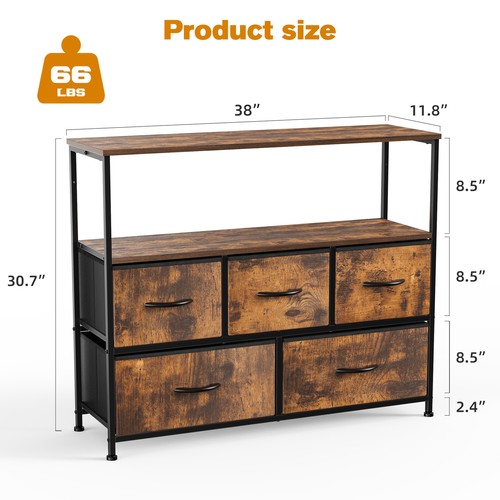 5 Fabric Drawers, Storage Cabinet with Storage Platform, High TV Cabinet - Picture 14 of 14