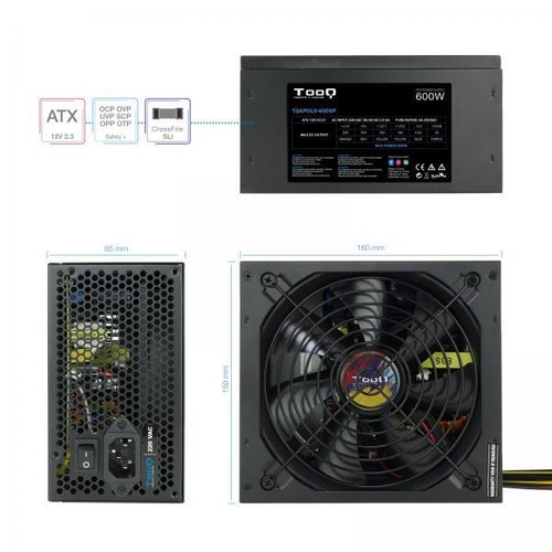 Tooq TQAPOLO-600SP unidad de fuente de alimentación 600 W 20+4 pin ATX ATX Negro - Imagen 4 de 4