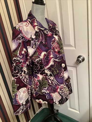 Chico's Multicolor Rich Floral Jacket Long Sleeve Size 3 NWT Embellished Button - Picture 2 of 7